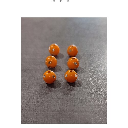Lot de 6 perles rondes acryliques à strass 8 mm