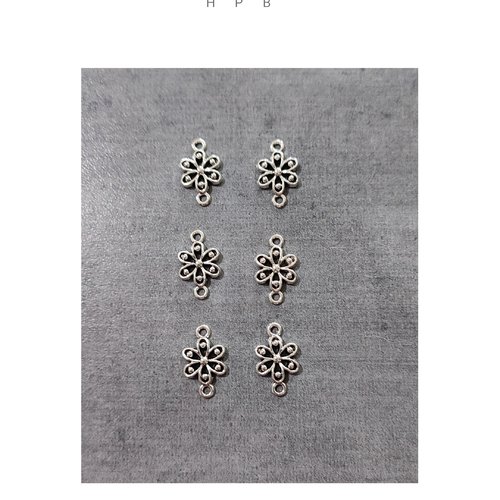 Lot de 6 breloques/connecteurs en métal argenté