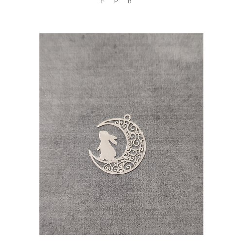 Estampe lune et lapin en laiton