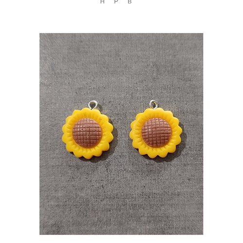 Lot de 2 breloques résine fleur de tournesol