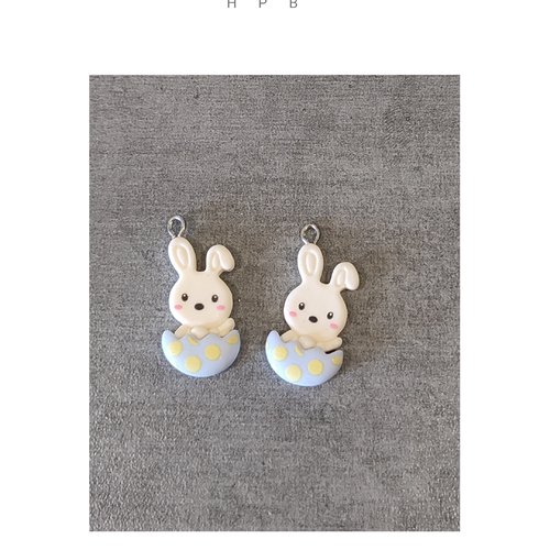 Lot de 2 breloques résine lapin de pâques