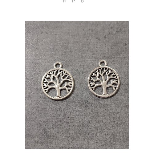 Lot de 2 breloques arbre en métal argenté
