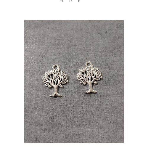 Lot de 2 breloques arbre en métal argenté