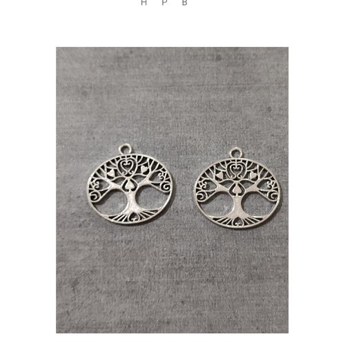 Lot de 2 breloques arbre en métal argenté
