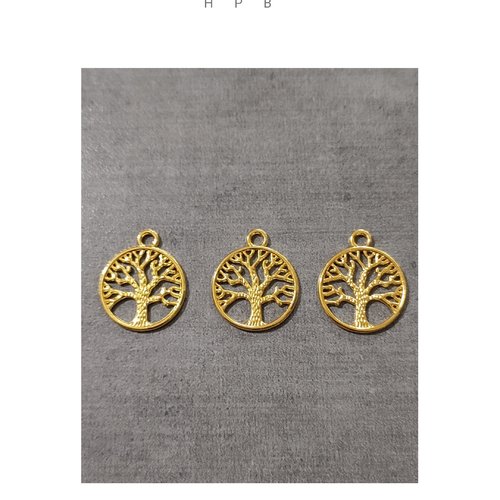 Lot de 3 breloques arbre en métal doré