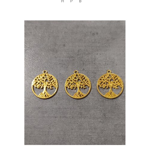 Lot de 3 breloques arbre en métal doré