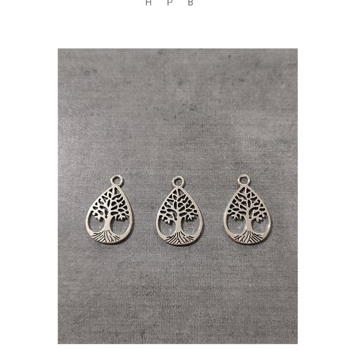 Lot de 3 breloques arbre en métal argenté