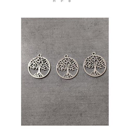 Lot de 3 breloques arbre en métal argenté