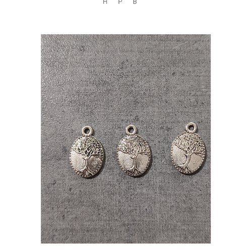 Lot de 3 breloques arbre en métal argenté