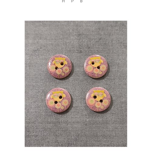 Lot de 4 boutons en bois motif hibou