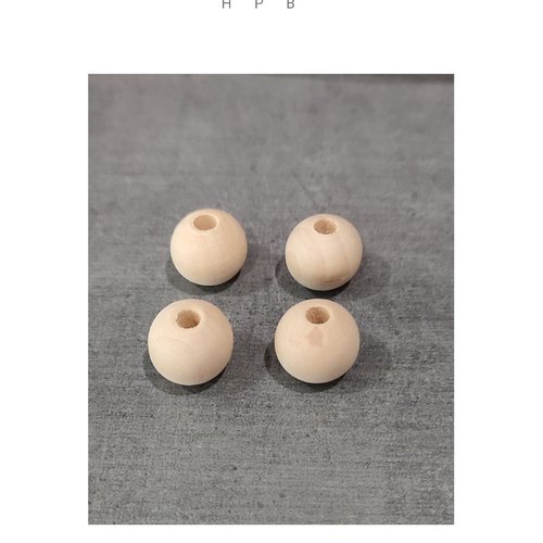 Lot de 4 perles rondes 15  mm en bois