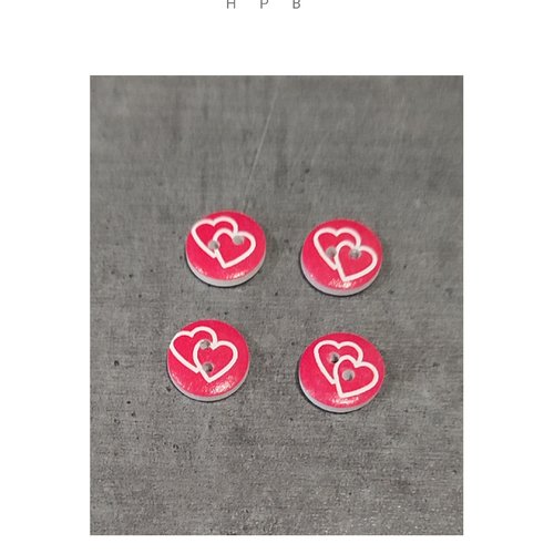 Lot de 4 boutons en bois motif coeurs