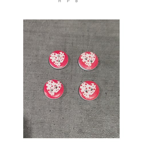 Lot de 4 boutons en bois motif coeurs