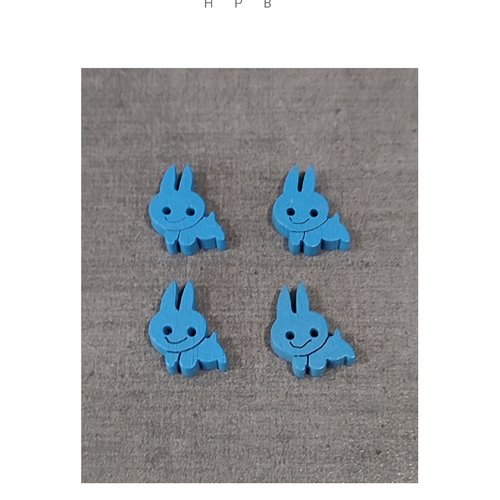 Lot de 4 boutons en bois lapins