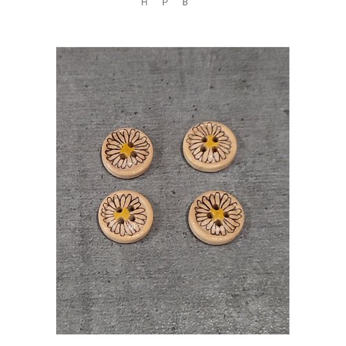 Lot de 4 boutons en bois fleurs