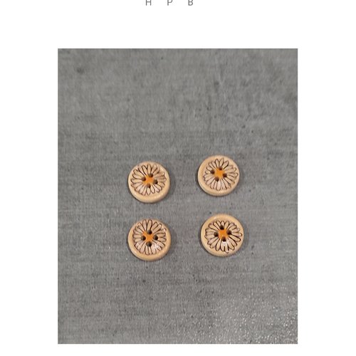 Lot de 4 boutons en bois fleurs