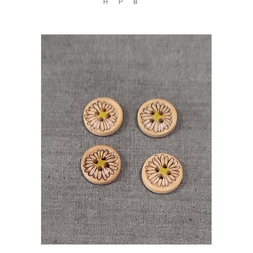 Lot de 4 boutons en bois fleurs