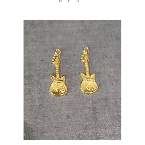 Lot de 2 breloques guitare en métal doré