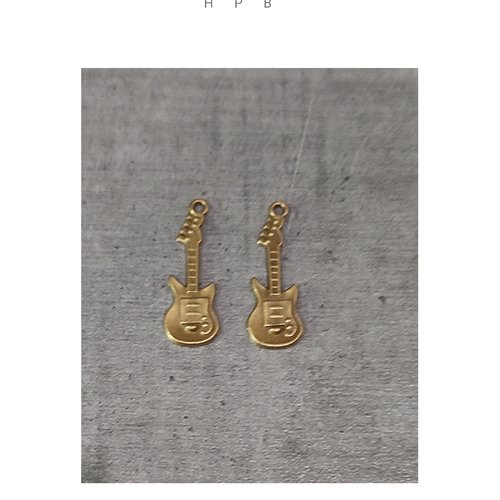 Lot de 2 breloques guitare en métal bronze