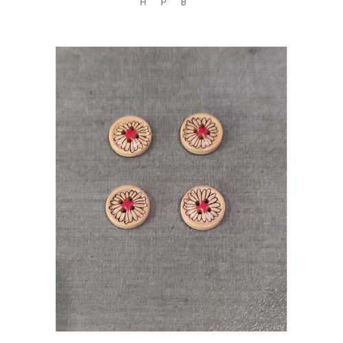 Lot de 4 boutons en bois fleurs