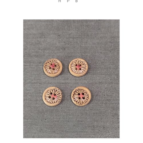 Lot de 4 boutons en bois fleurs