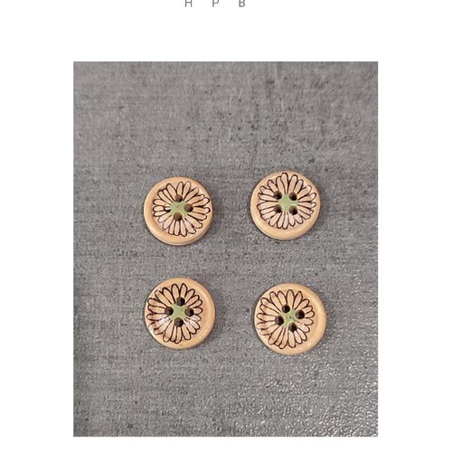 Lot de 4 boutons en bois fleurs