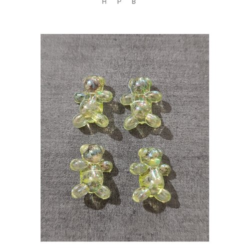 Lot de 4 perles acryliques oursons