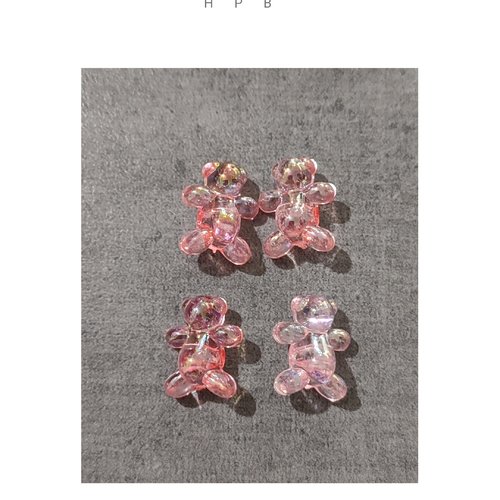 Lot de 4 perles acryliques oursons