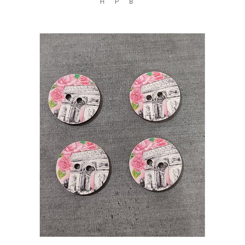 Lot de 4 boutons en bois style romantique