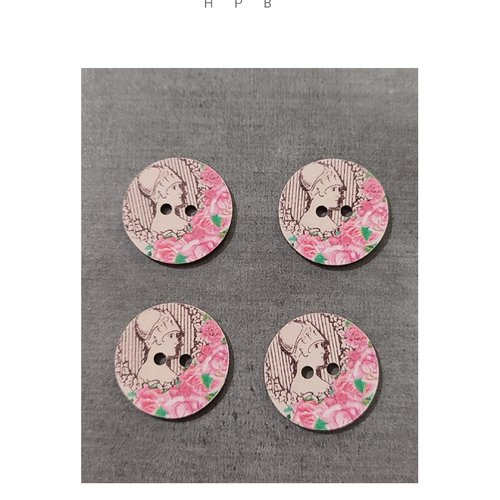 Lot de 4 boutons en bois style romantique