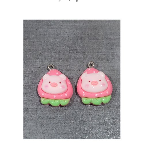 Lot de 2  breloques en résine en forme de cochon