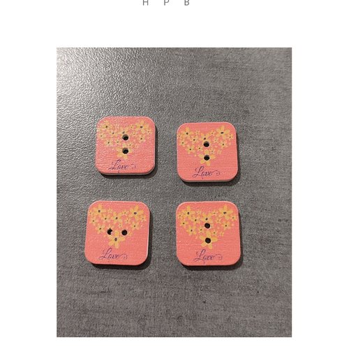 Lot de 4 boutons en bois carrés