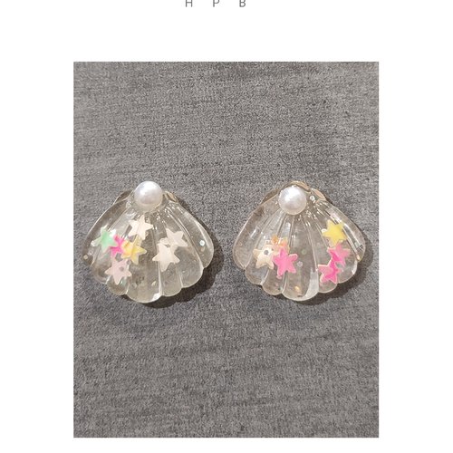 Lot de deux cabochons coquillage en résine