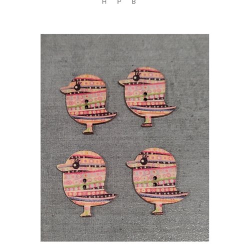 Lot de 4 boutons en bois oiseaux