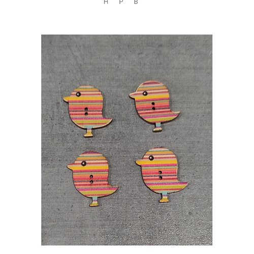 Lot de 4 boutons en bois oiseaux