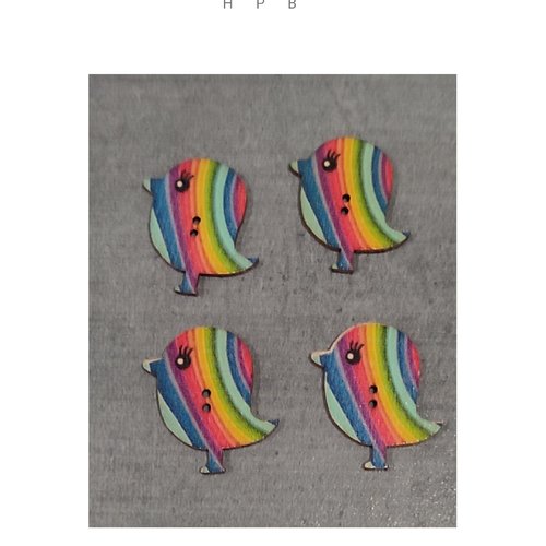 Lot de 4 boutons en bois oiseaux