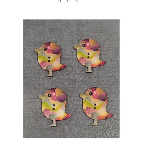 Lot de 4 boutons en bois oiseaux