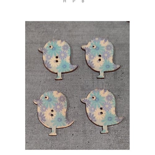 Lot de 4 boutons en bois oiseaux