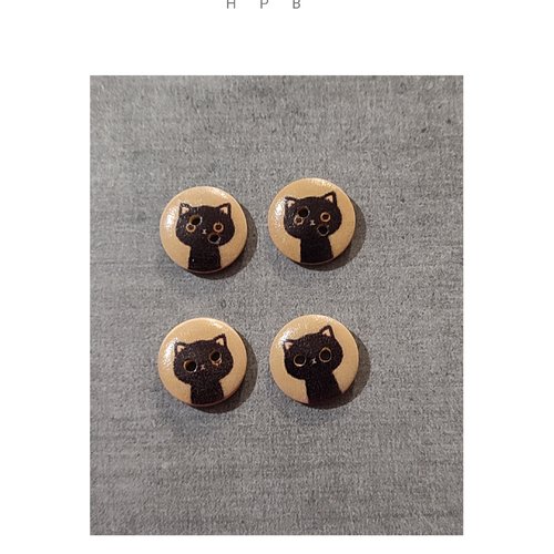 Lot de 4 boutons en bois motif chat