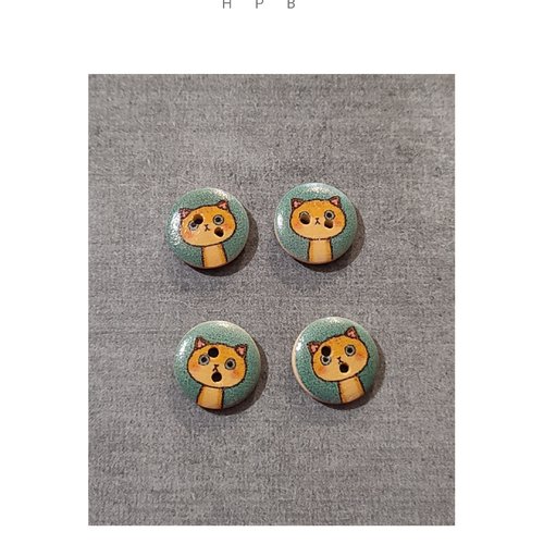 Lot de 4 boutons en bois motif chat