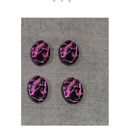 Lot de 4 perles ovales acryliques aspect camée