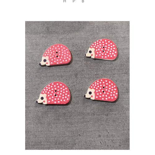 Lot de 4 boutons en bois en forme de hérisson