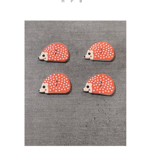 Lot de 4 boutons en bois en forme de hérisson