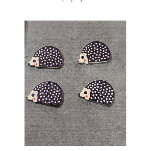Lot de 4 boutons en bois en forme de hérisson