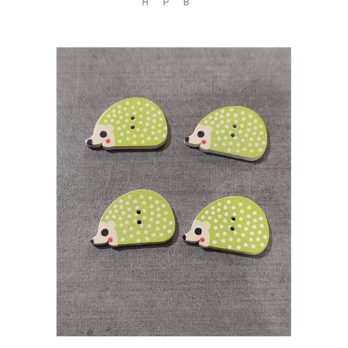 Lot de 4 boutons en bois en forme de hérisson