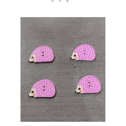 Lot de 4 boutons en bois en forme de hérisson