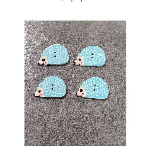 Lot de 4 boutons en bois en forme de hérisson