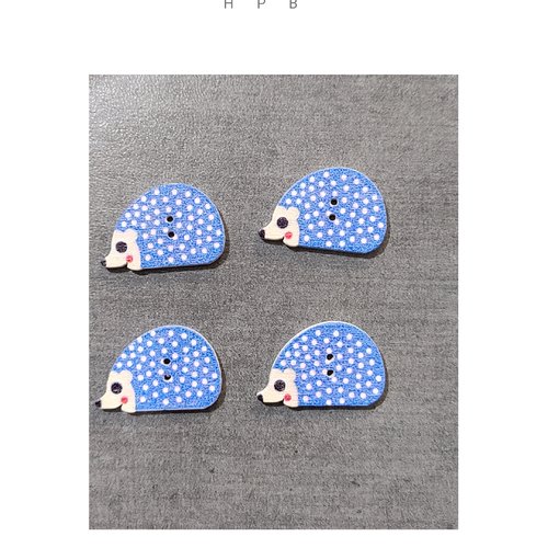 Lot de 4 boutons en bois en forme de hérisson