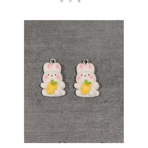 Lot de 2 breloques résine lapin