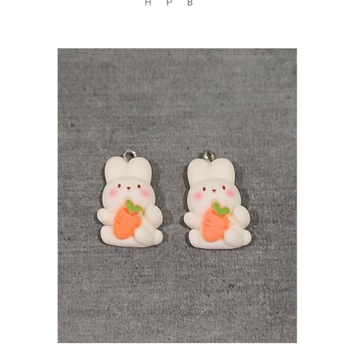 Lot de 2 breloques résine lapin